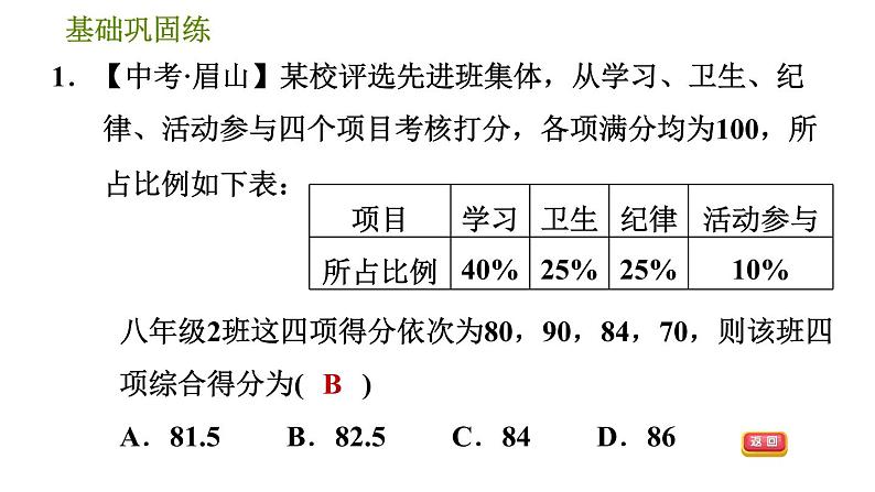 沪科版八年级下册数学 第20章 20.2.2  加权平均数 习题课件第6页