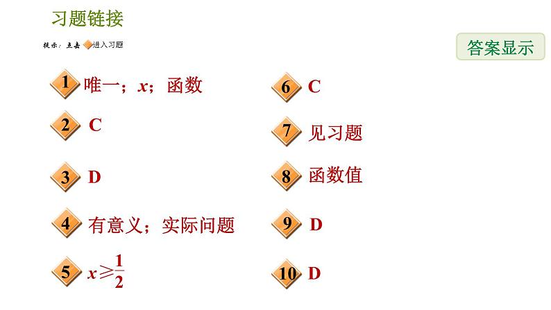 人教版八年级下册数学 第19章 19.1.2  函数 习题课件第2页