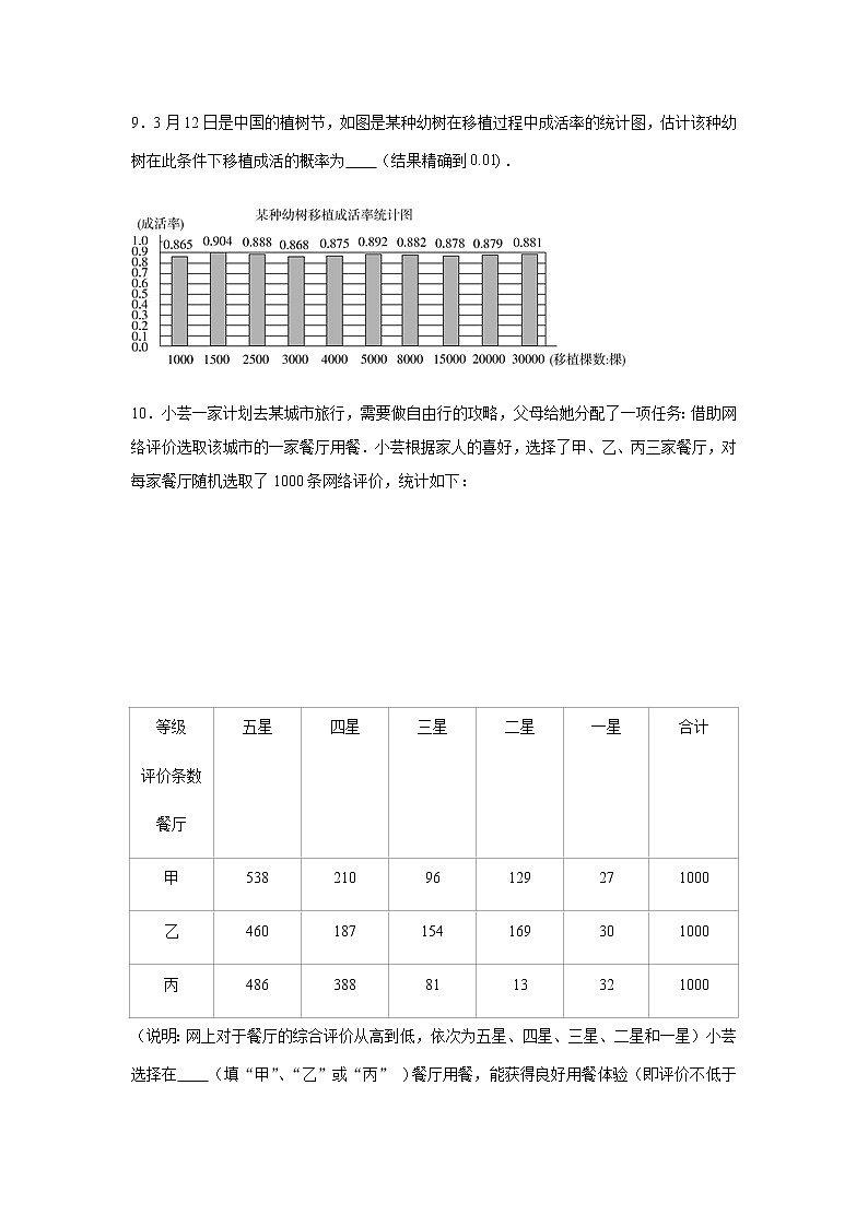 人教版九年级上册数学《概率初步》综合练习题03