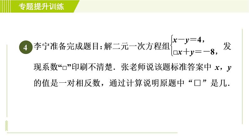 浙教版七年级下册数学 第2章 专题提升训练（一）含字母系数的方程组的应用 习题课件07