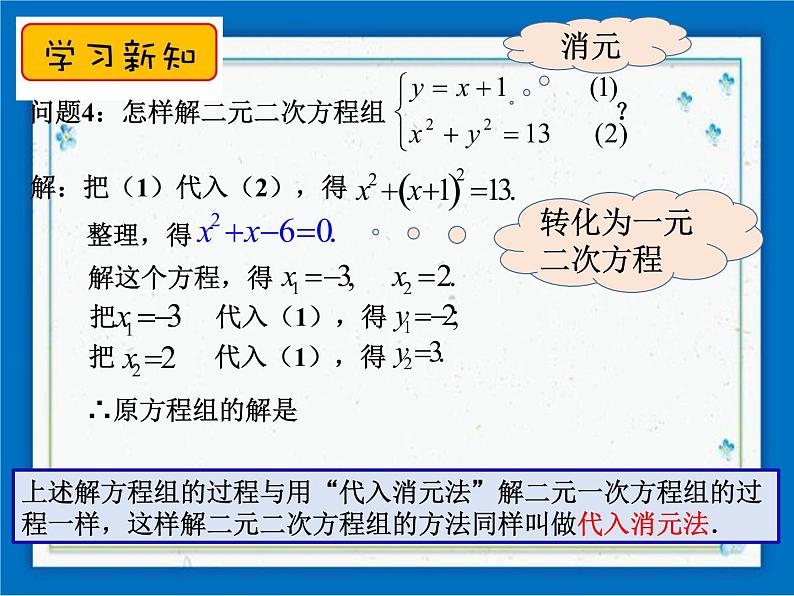 21.6 二元二次方程组的解法（1） 课件（18张ppt）第3页