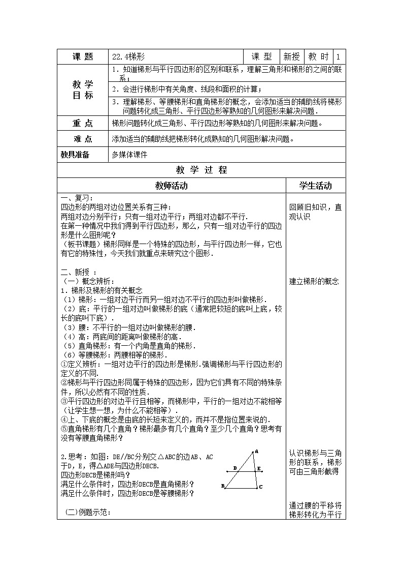 22.4 梯形 教案（表格式）第1页