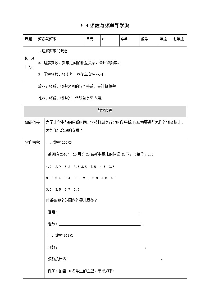 6.4频数与频率导学案第1页