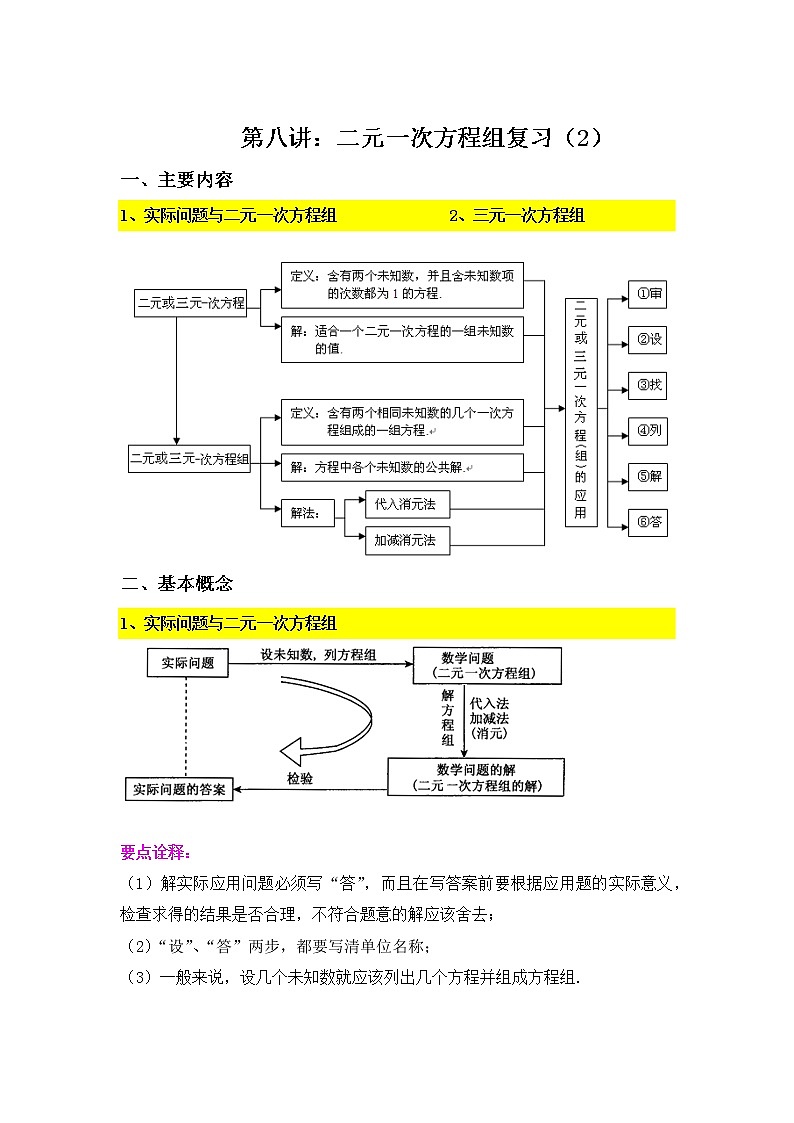 《二元一次方程组》复习（2）-2020-2021学年苏科版七年级数学下册讲义（学生版+教师版）学案01