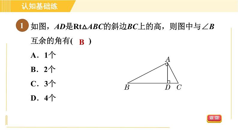 北师版八年级下册数学 第1章 1.2.1目标一 直角三角形角的性质 习题课件第3页