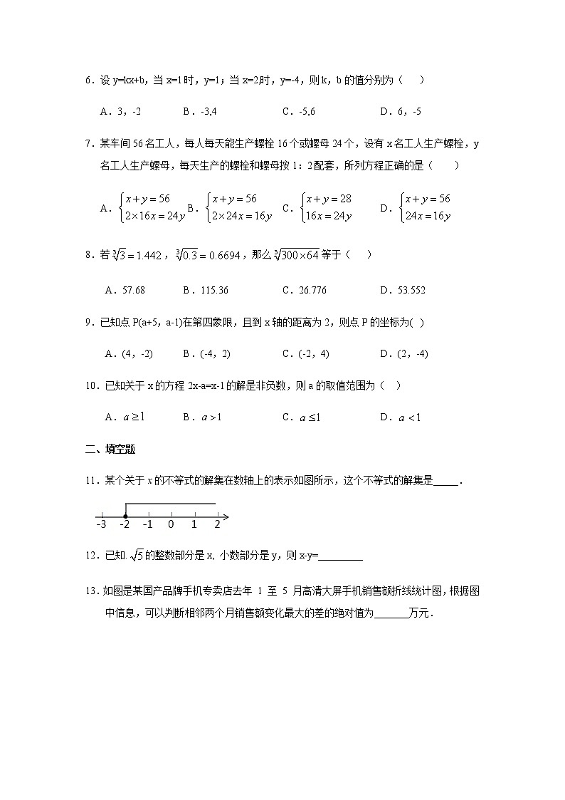2020--2021学年人教版七年级数学下期末复习试卷（8）（word版无答案）02