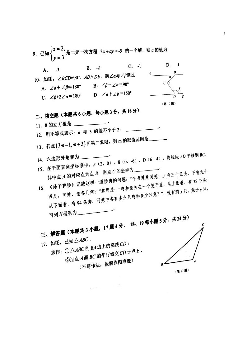 辽宁省大连市金普新区2019-2020学年七年级下学期期末质量监测数学试题（图片版）第2页