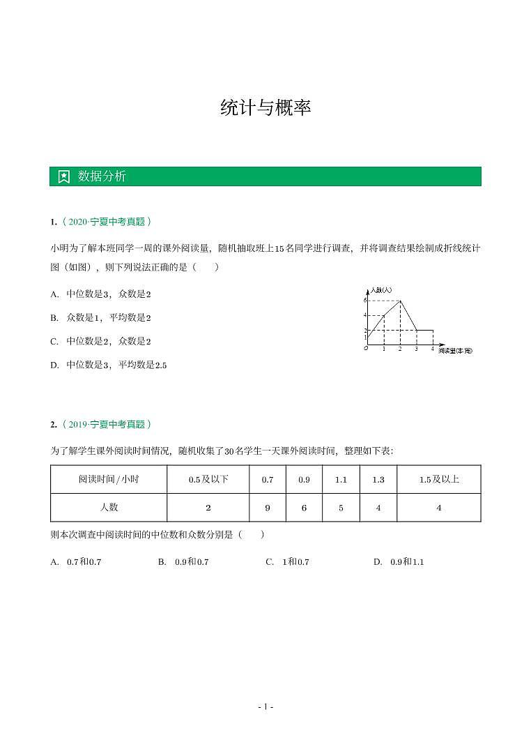 宁夏2018-2021年中考真题分类汇编-有答案解析01