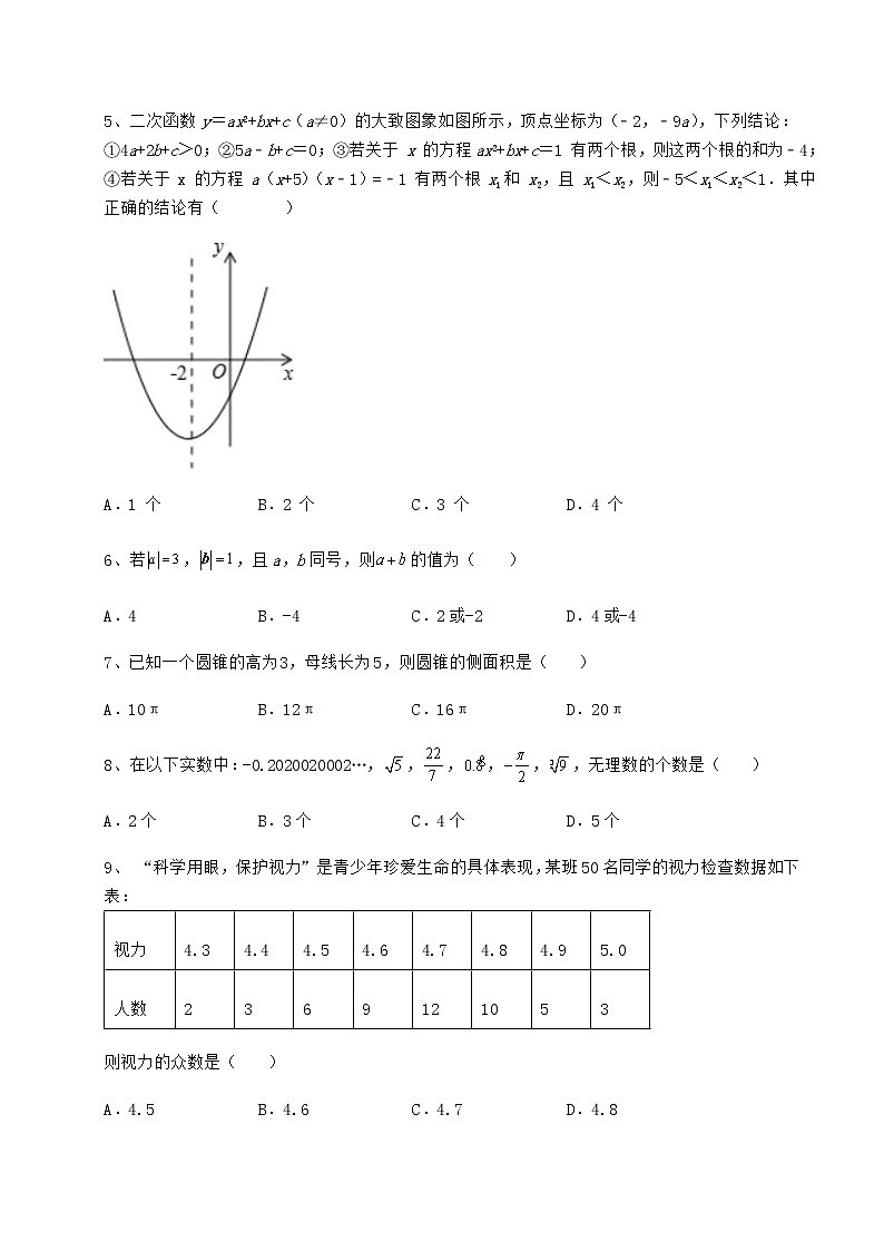 [中考专题]2022年北京市密云县中考数学模拟专项测评 A卷（含答案及解析）第2页