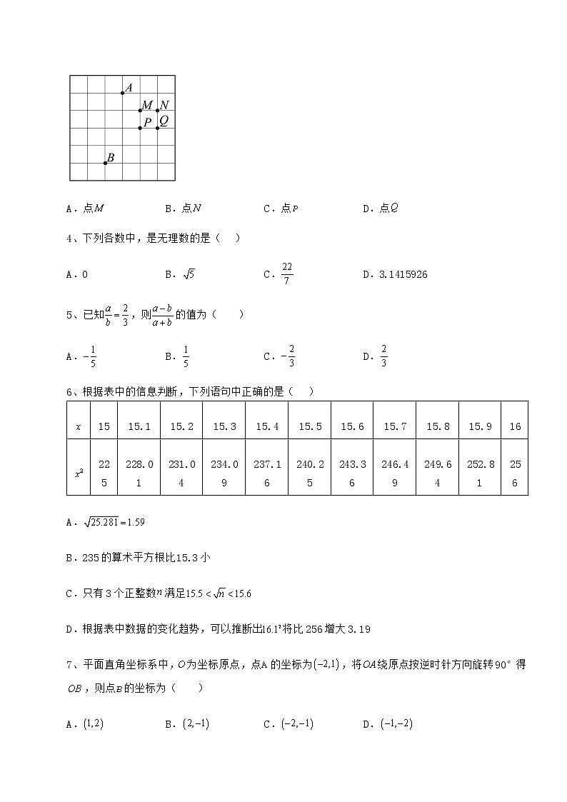 【高频真题解析】2022年四川省渠县中考数学模拟专项测评 A卷（含答案及详解）02