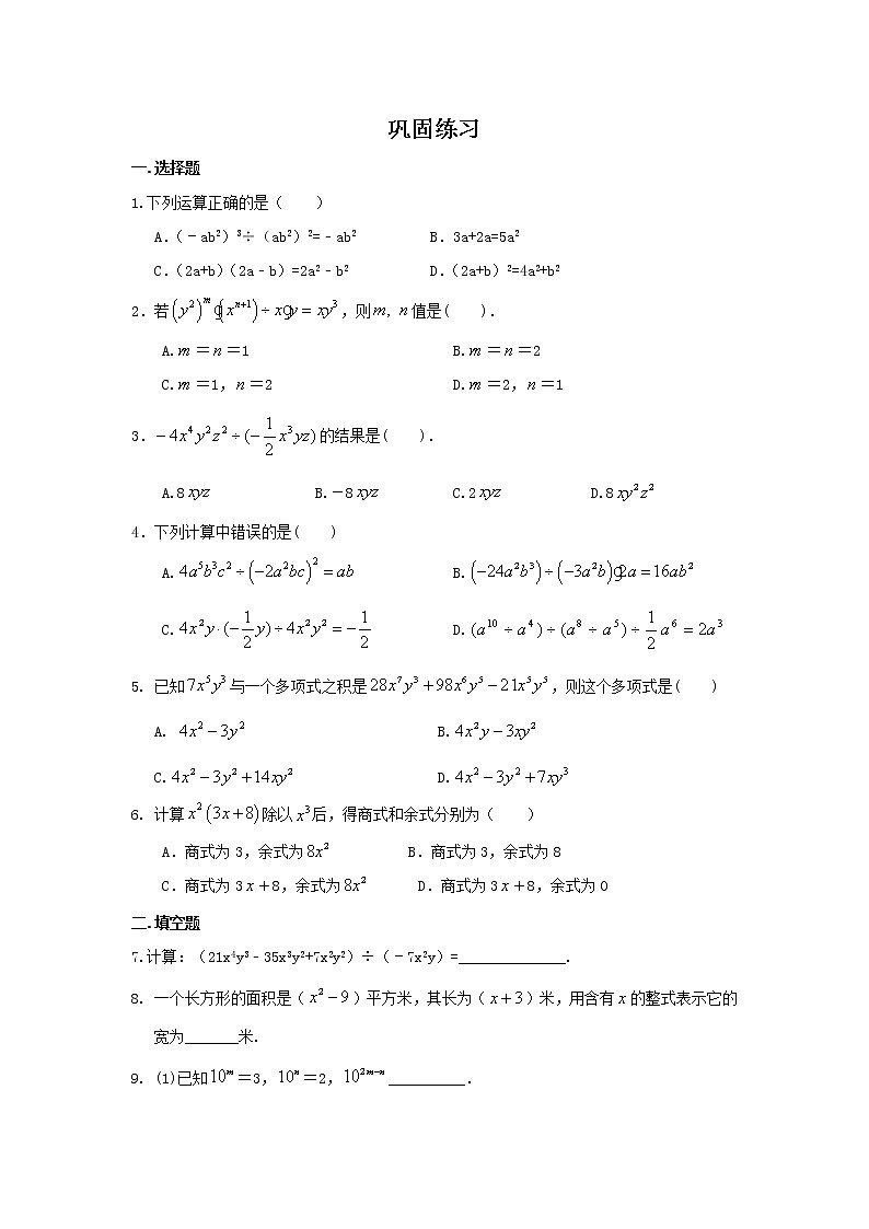 整式的除法（提高）巩固练习第1页