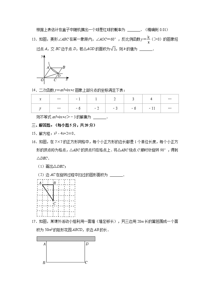 吉林省通化市梅河口市2021-2022学年九年级上学期期末考试数学试题（word版 含答案）03