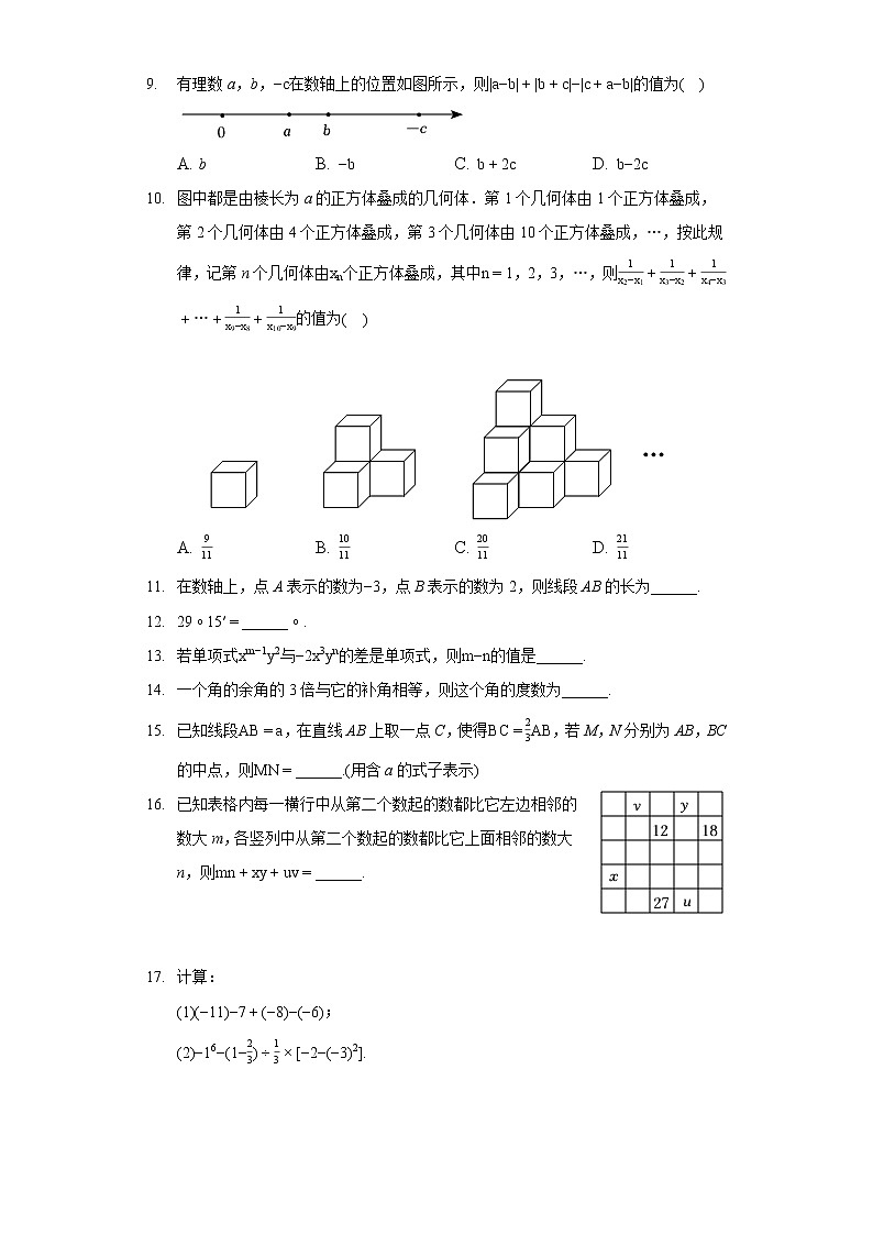 2021-2022学年湖北省武汉市武昌区七年级（上）期末数学试卷02