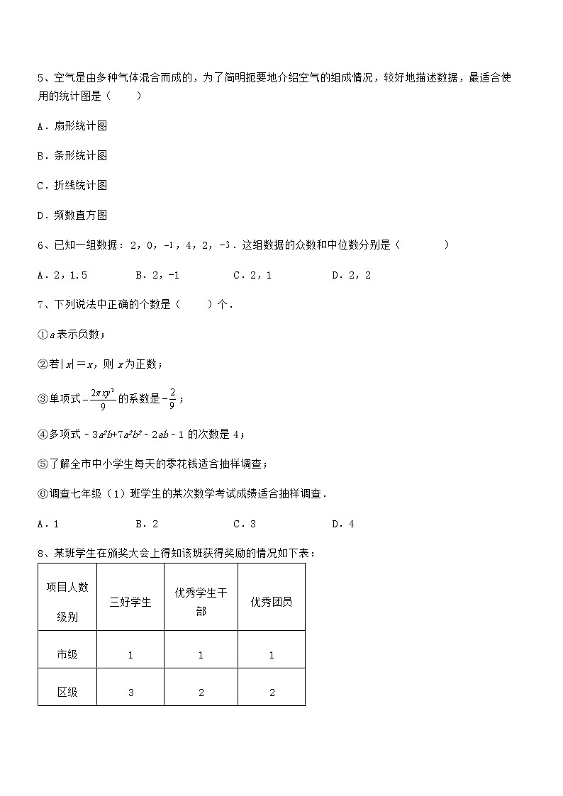 精品解析2022年最新京改版七年级数学下册第九章数据的收集与表示定向测评练习题（名师精选）第2页