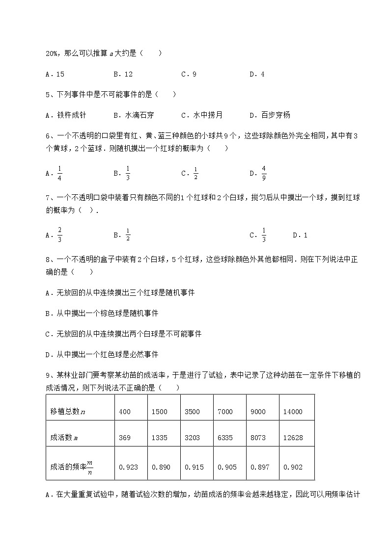 2022年精品解析沪科版九年级数学下册第26章概率初步重点解析试题（名师精选）第2页