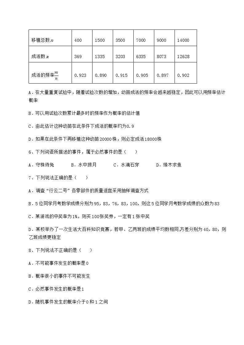 2022年强化训练沪科版九年级数学下册第26章概率初步同步训练试题（无超纲）第2页