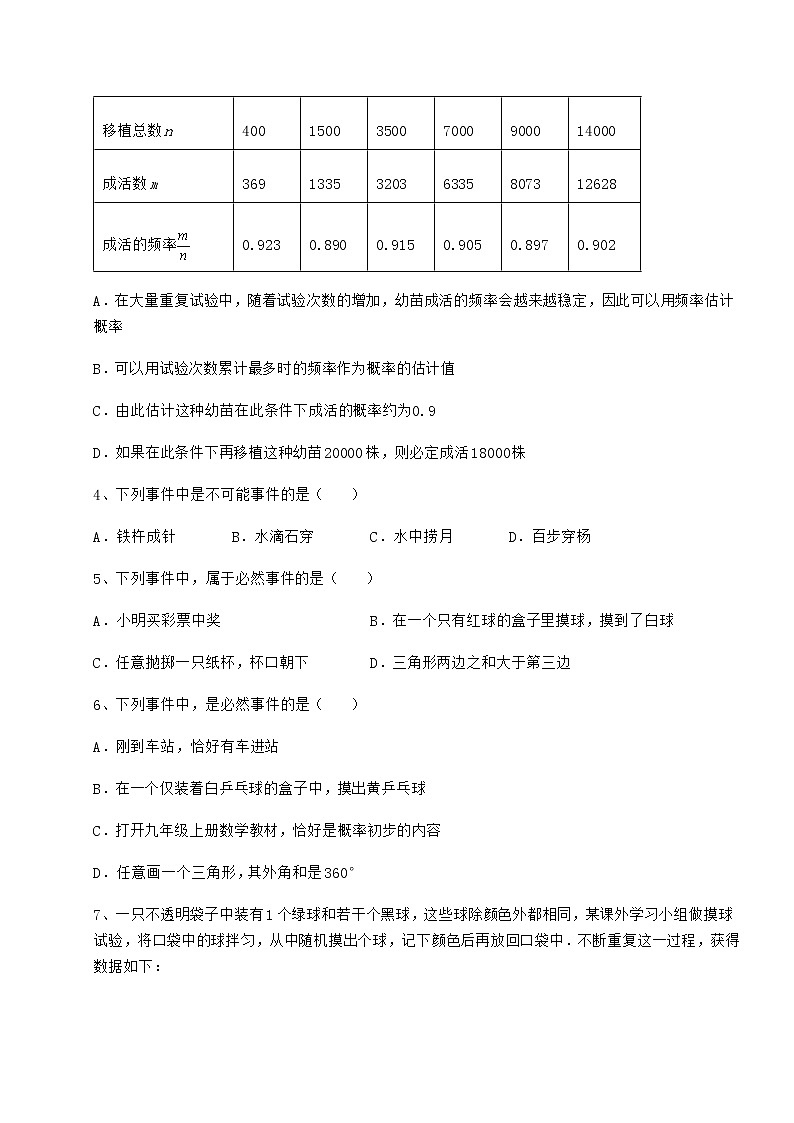 难点详解沪科版九年级数学下册第26章概率初步综合训练练习题（精选）02