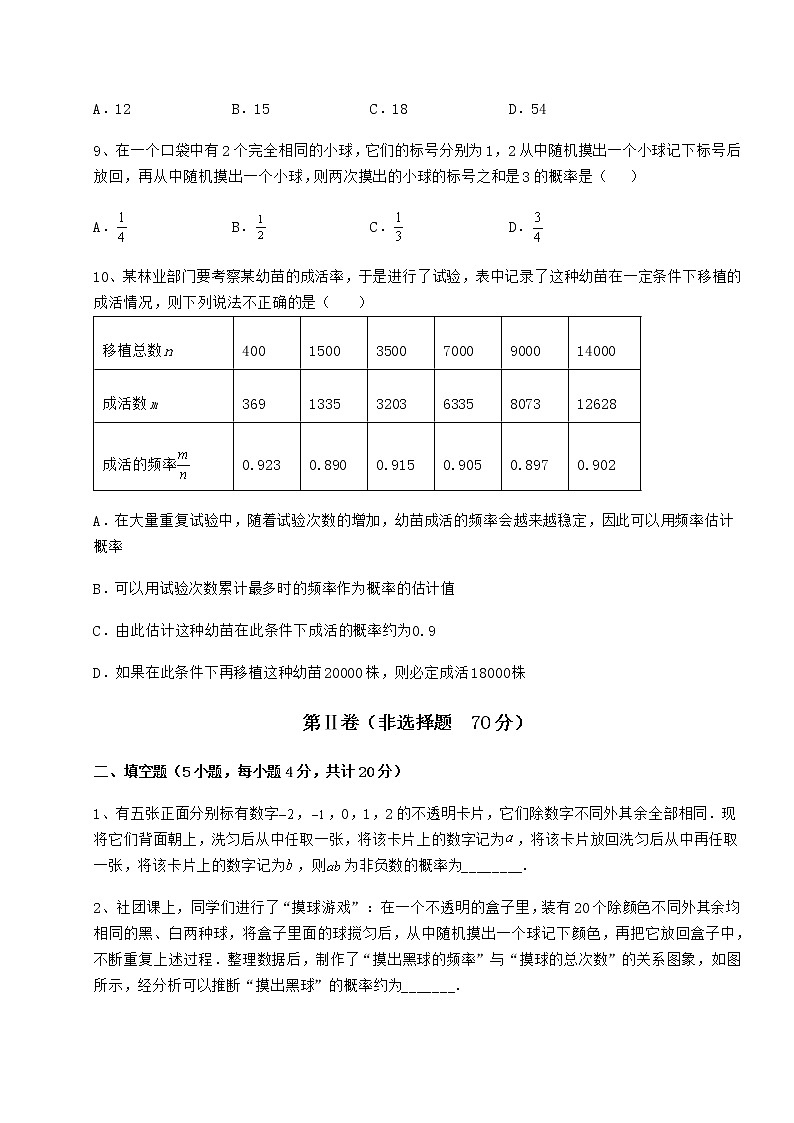 2021-2022学年度强化训练沪科版九年级数学下册第26章概率初步定向训练练习题（含详解）03