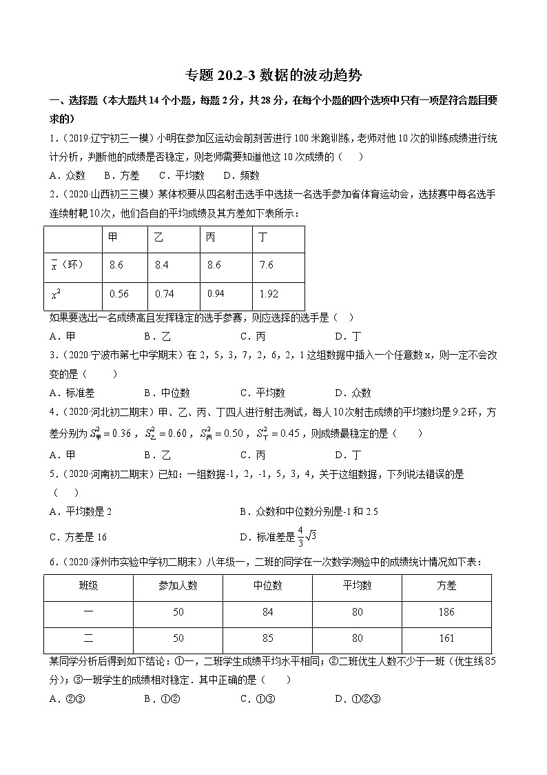 专题20.2-3 数据的波动趋势-八年级下册数学 精讲+练习（人教版）01
