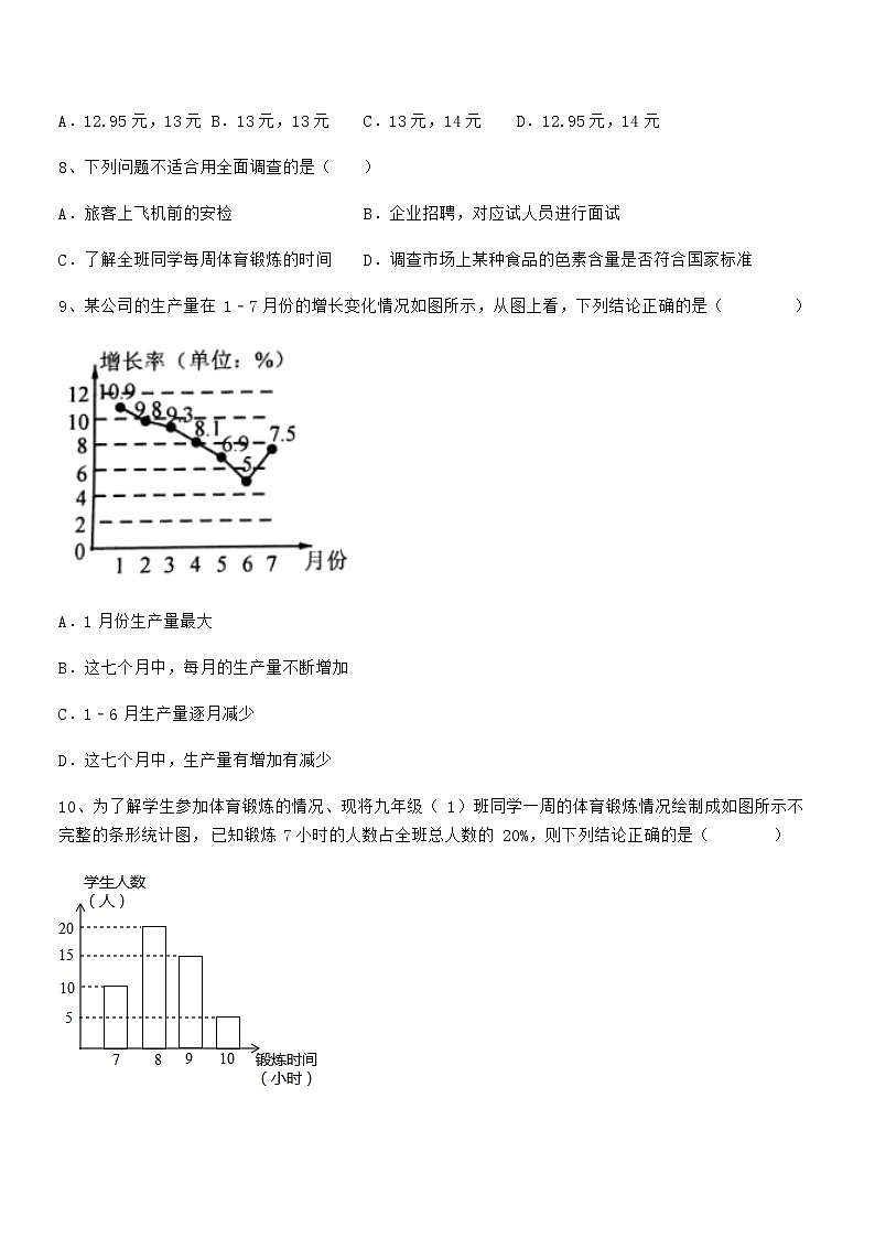 精品解析2021-2022学年京改版七年级数学下册第九章数据的收集与表示章节测评试题（含详解）03