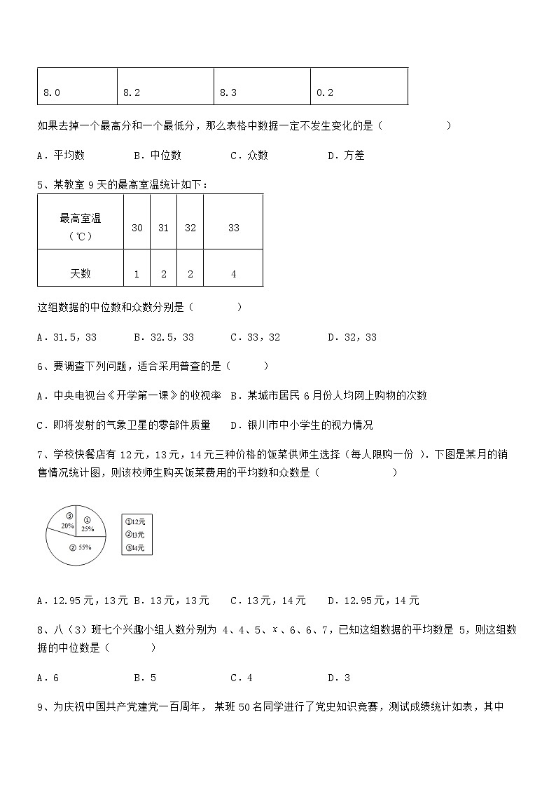 必考点解析京改版七年级数学下册第九章数据的收集与表示专项攻克试卷第2页
