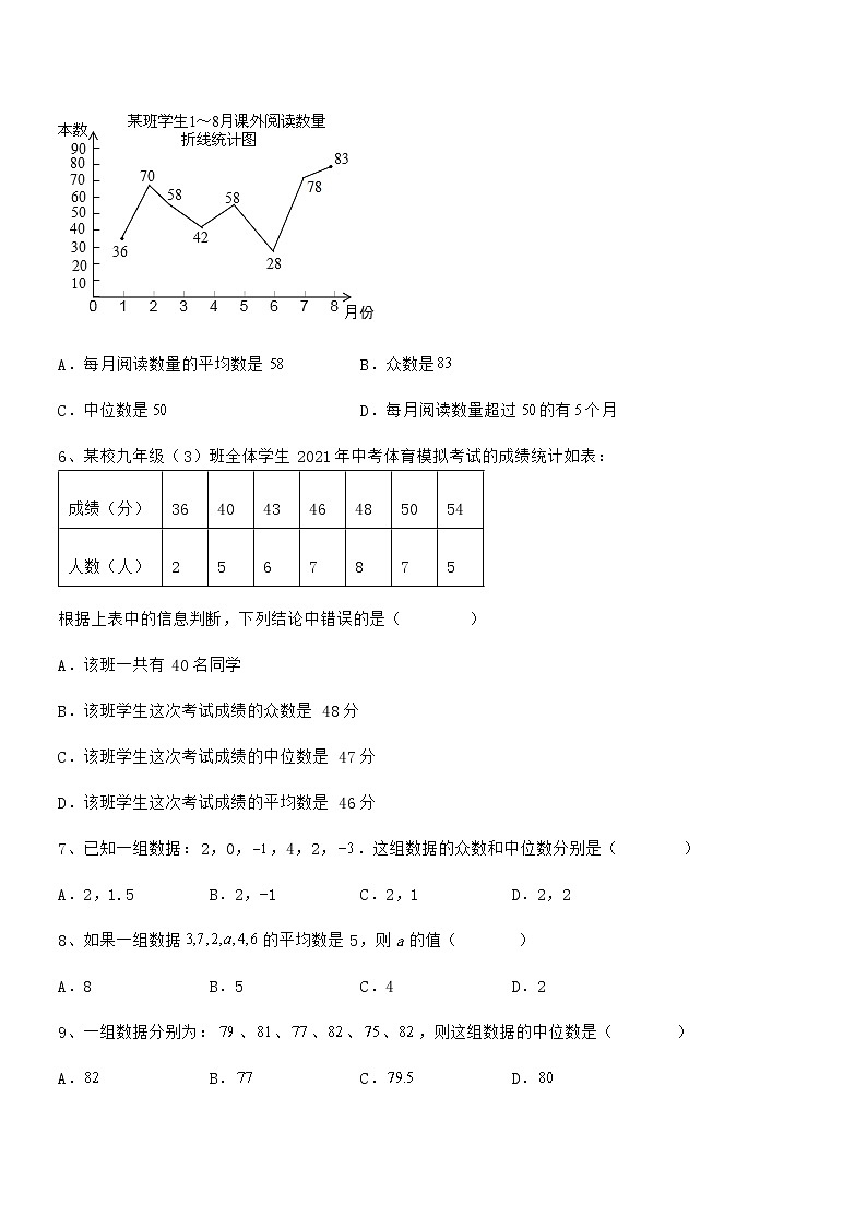 京改版七年级数学下册第九章数据的收集与表示章节测试试卷（名师精选）第2页