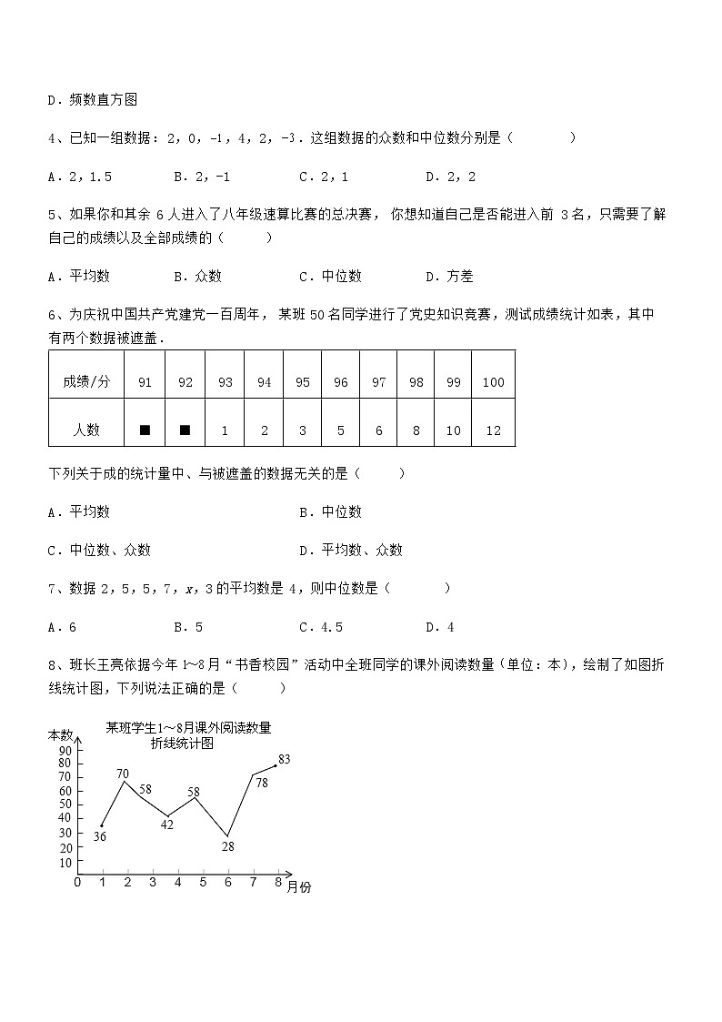 精品解析2022年京改版七年级数学下册第九章数据的收集与表示章节测试试卷第2页