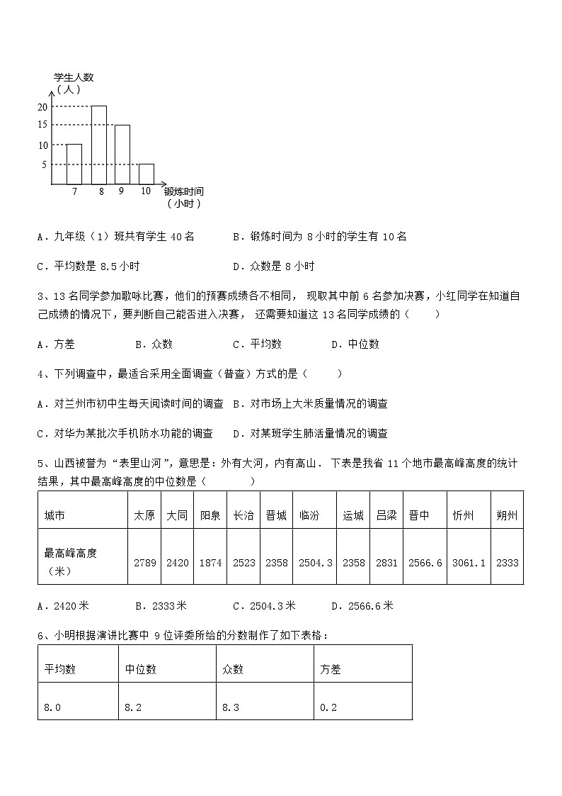 精品解析京改版七年级数学下册第九章数据的收集与表示专题攻克试卷（名师精选）第2页