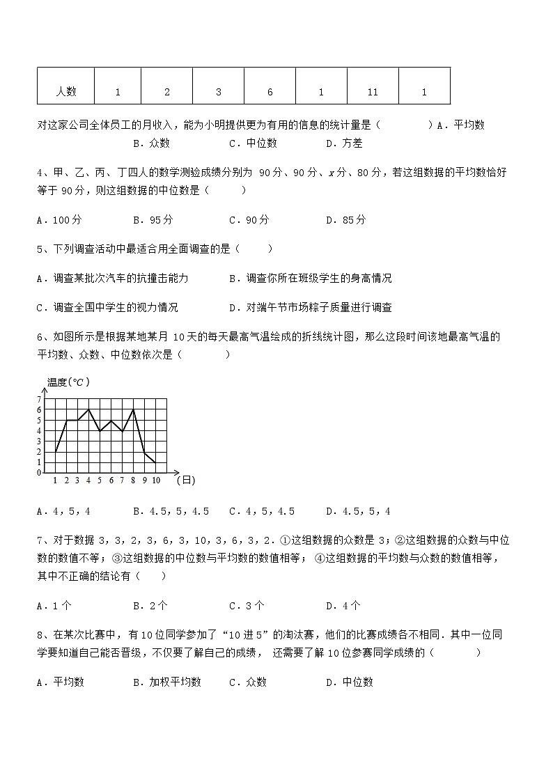 难点解析：京改版七年级数学下册第九章数据的收集与表示定向练习试卷（含答案详细解析）第2页