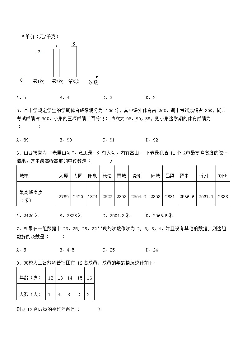 精品试题京改版七年级数学下册第九章数据的收集与表示综合练习试卷（无超纲带解析）第2页