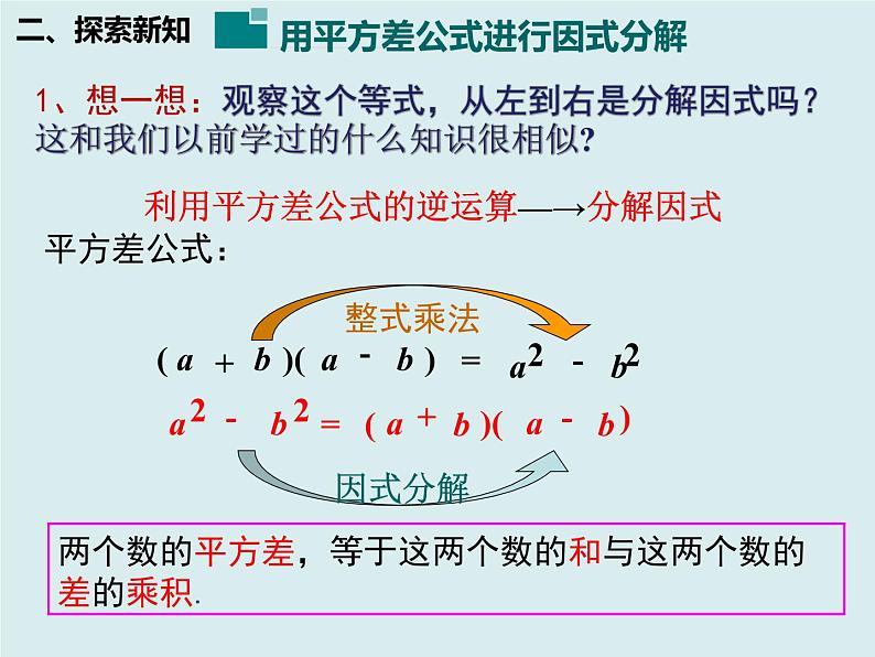 华东师大版数学八年级上册 12.5 用平方差进行因式分解（课件）第5页