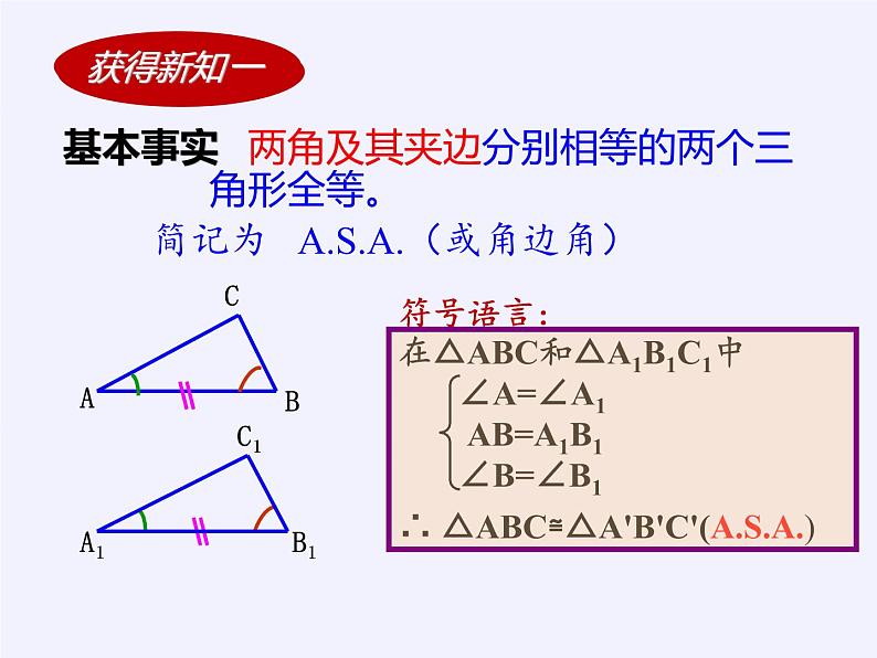 华东师大版数学八年级上册 13.2.4 角边角（课件）07