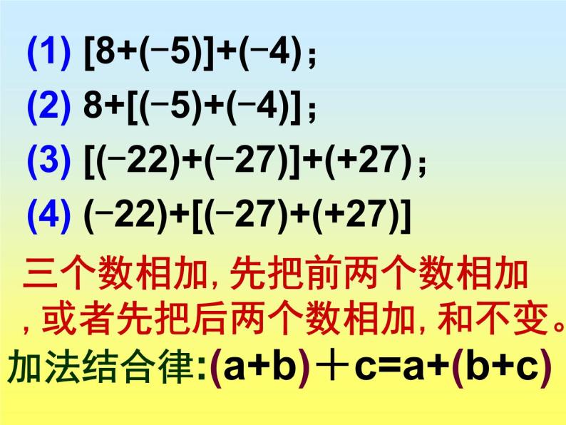 华东师大版数学七年级上册 2.6.2 有理数加法的运算律_ 课件03