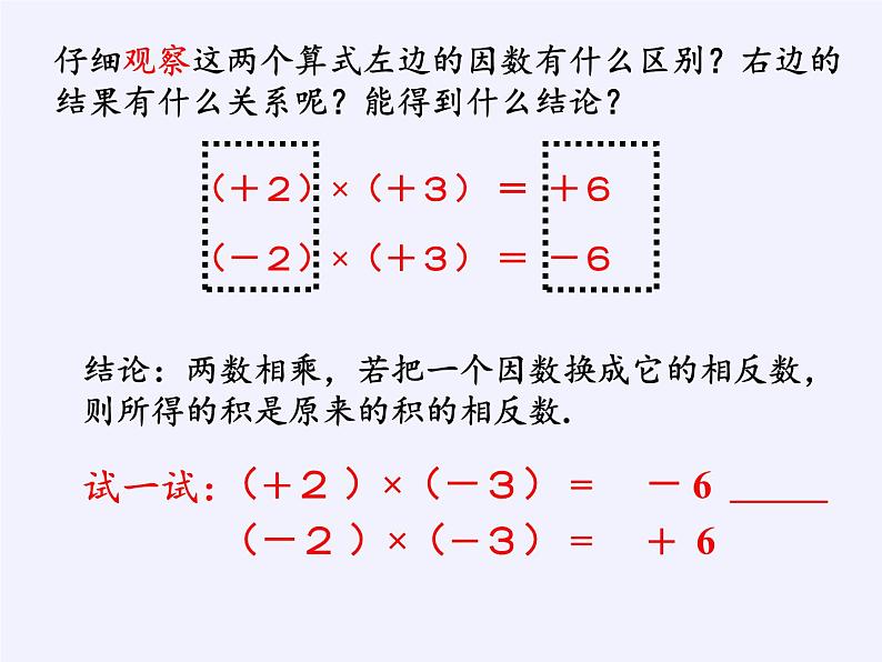 华东师大版数学七年级上册 2.9.1 有理数的乘法法则 课件第6页