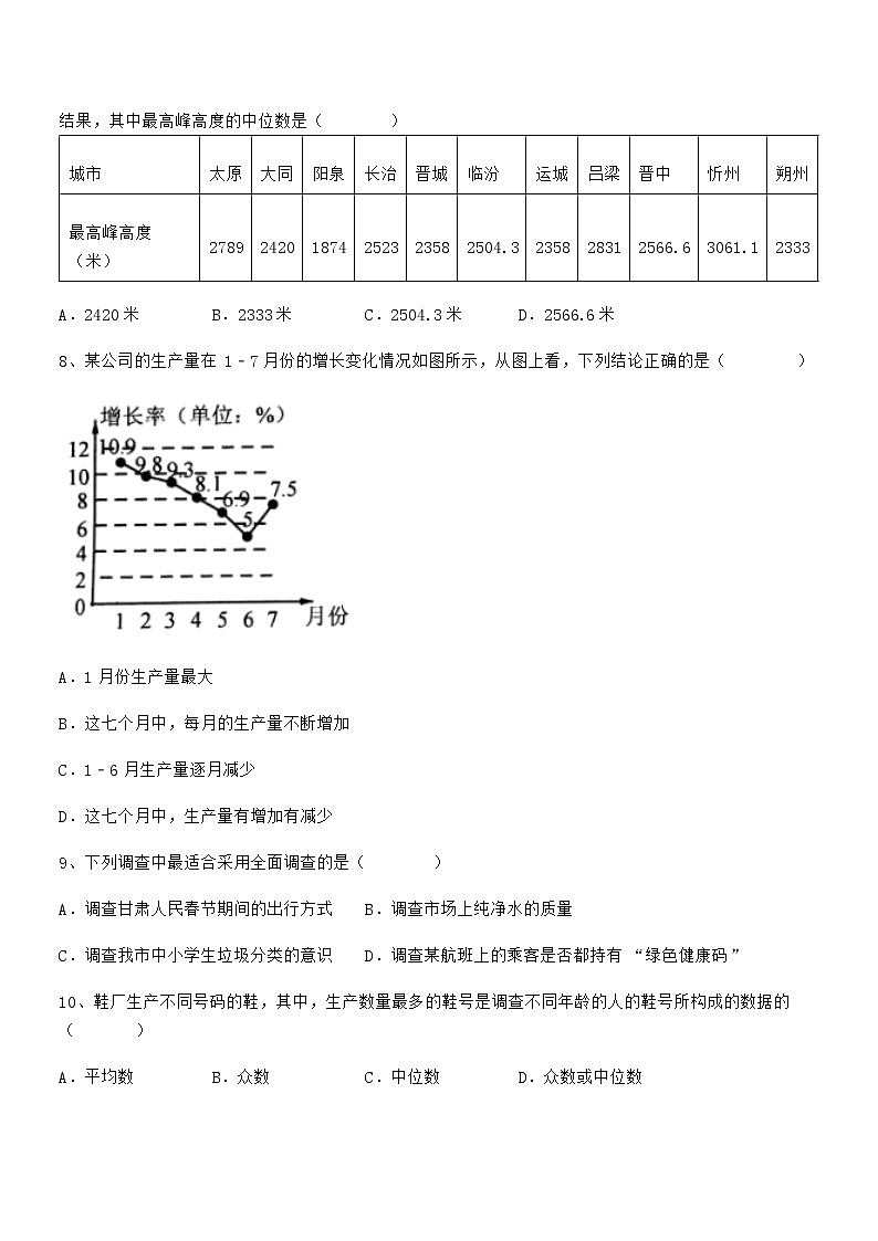 精品解析2021-2022学年京改版七年级数学下册第九章数据的收集与表示专题攻克试题（含答案解析）第3页