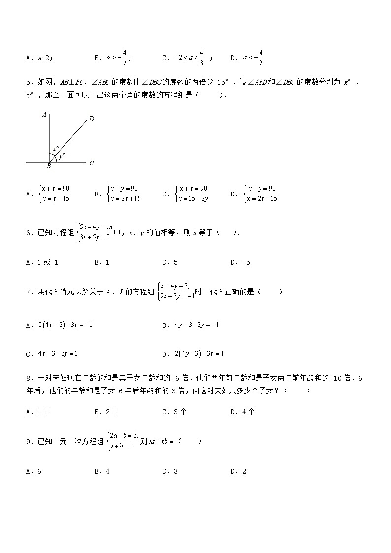 2022年京改版七年级数学下册第五章二元一次方程组定向测试试卷（精选）第2页