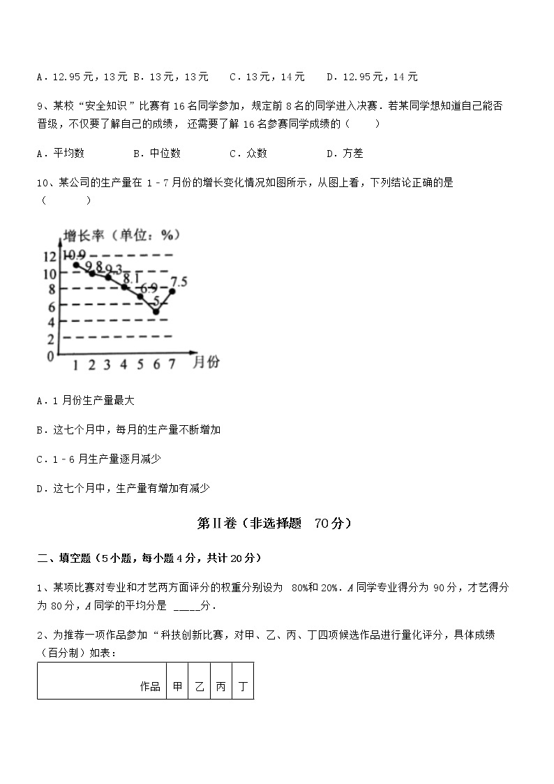 必考点解析京改版七年级数学下册第九章数据的收集与表示专题测评试题（无超纲）03