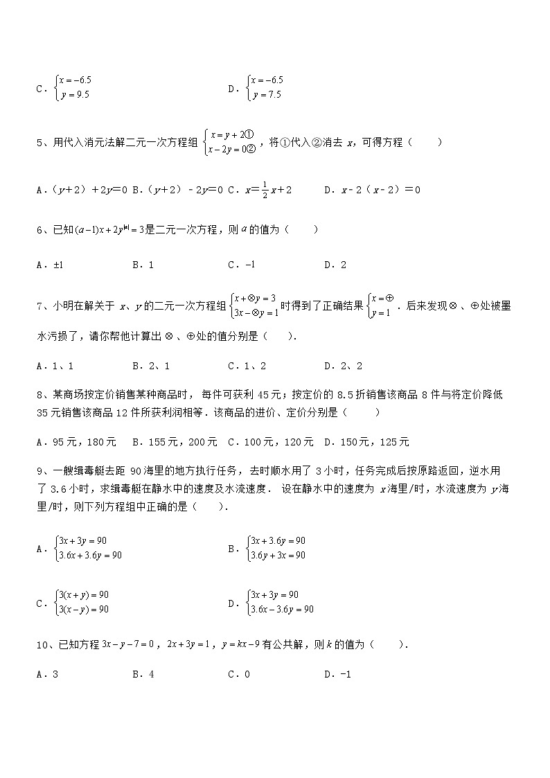 2022年京改版七年级数学下册第五章二元一次方程组单元测试试题（含详细解析）第2页