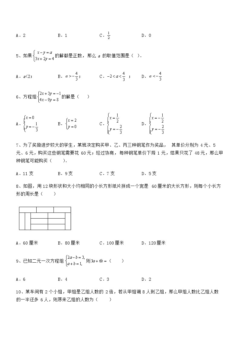 2022年京改版七年级数学下册第五章二元一次方程组重点解析练习题（无超纲）第2页