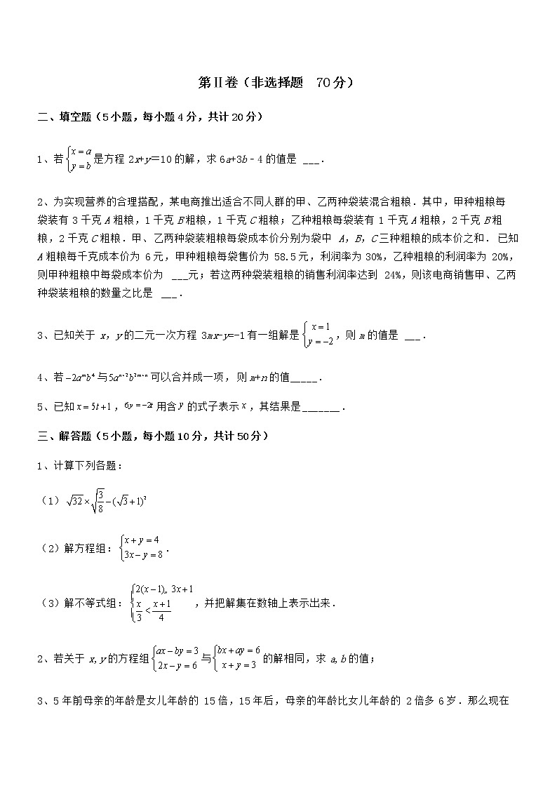 2021-2022学年京改版七年级数学下册第五章二元一次方程组难点解析试题（含详细解析）第3页