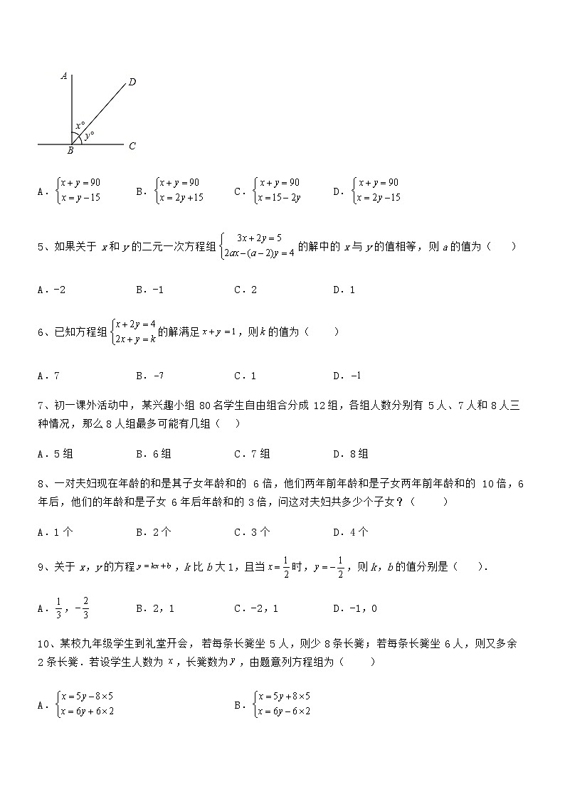 精品解析2021-2022学年京改版七年级数学下册第五章二元一次方程组专题测评试题（含详细解析）第2页