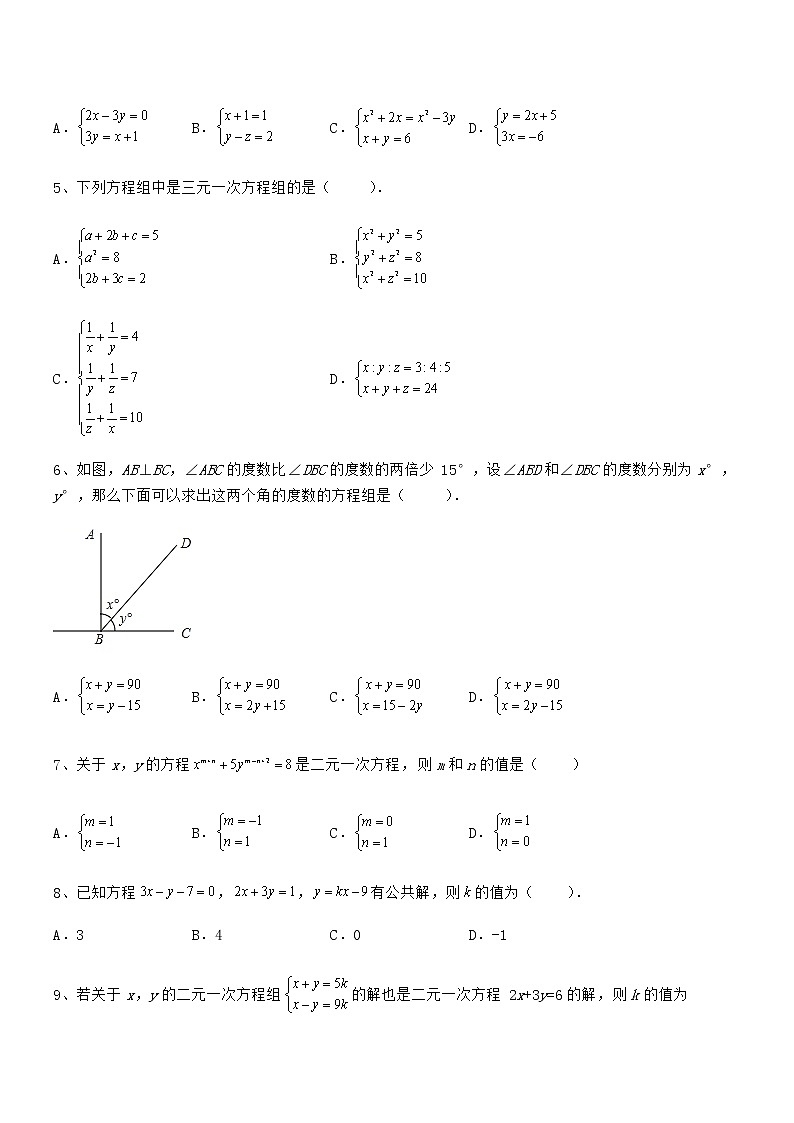 精品解析京改版七年级数学下册第五章二元一次方程组定向训练练习题（无超纲）第2页