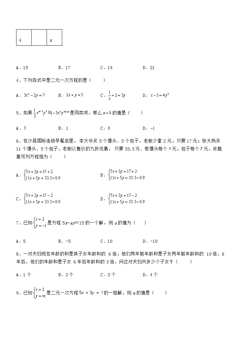 精品解析2022年最新京改版七年级数学下册第五章二元一次方程组章节训练试题（名师精选）第2页
