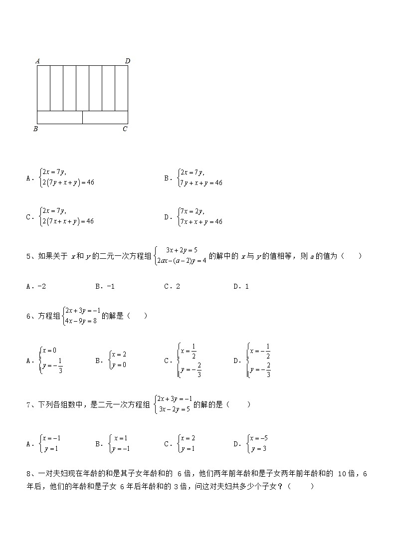 精品解析2022年京改版七年级数学下册第五章二元一次方程组专项训练练习题（名师精选）第2页
