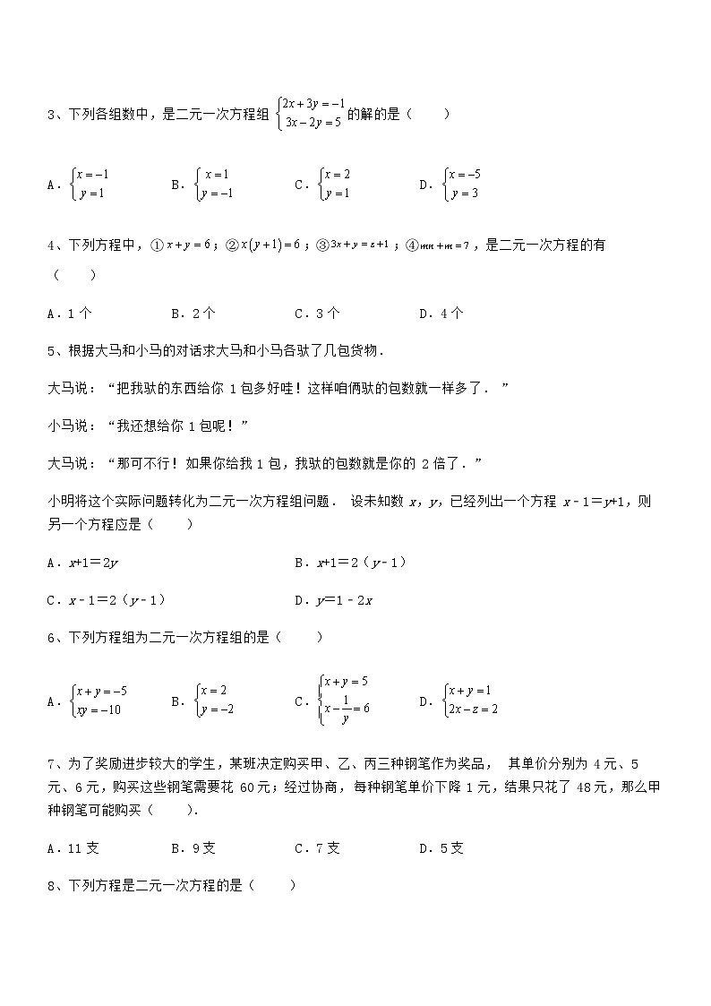 精品试题京改版七年级数学下册第五章二元一次方程组专项测试试卷（含答案详解）第2页