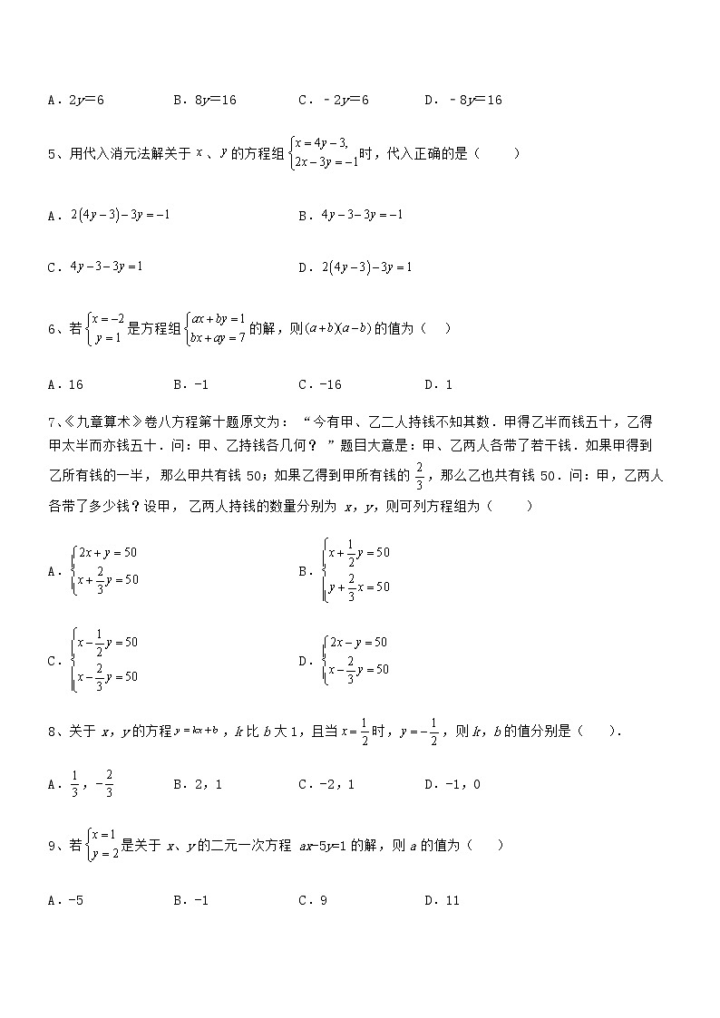 知识点详解京改版七年级数学下册第五章二元一次方程组定向练习试题（含解析）第2页