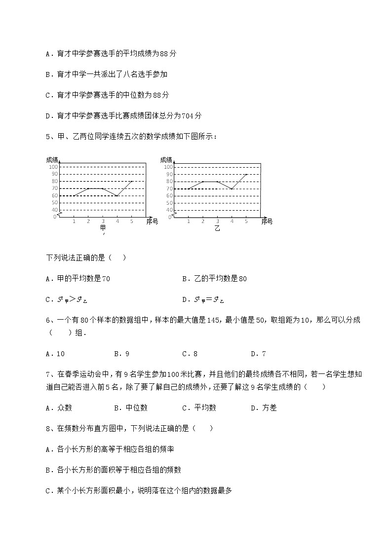 2021-2022学年度强化训练京改版八年级数学下册第十七章方差与频数分布综合练习试卷（精选）第2页