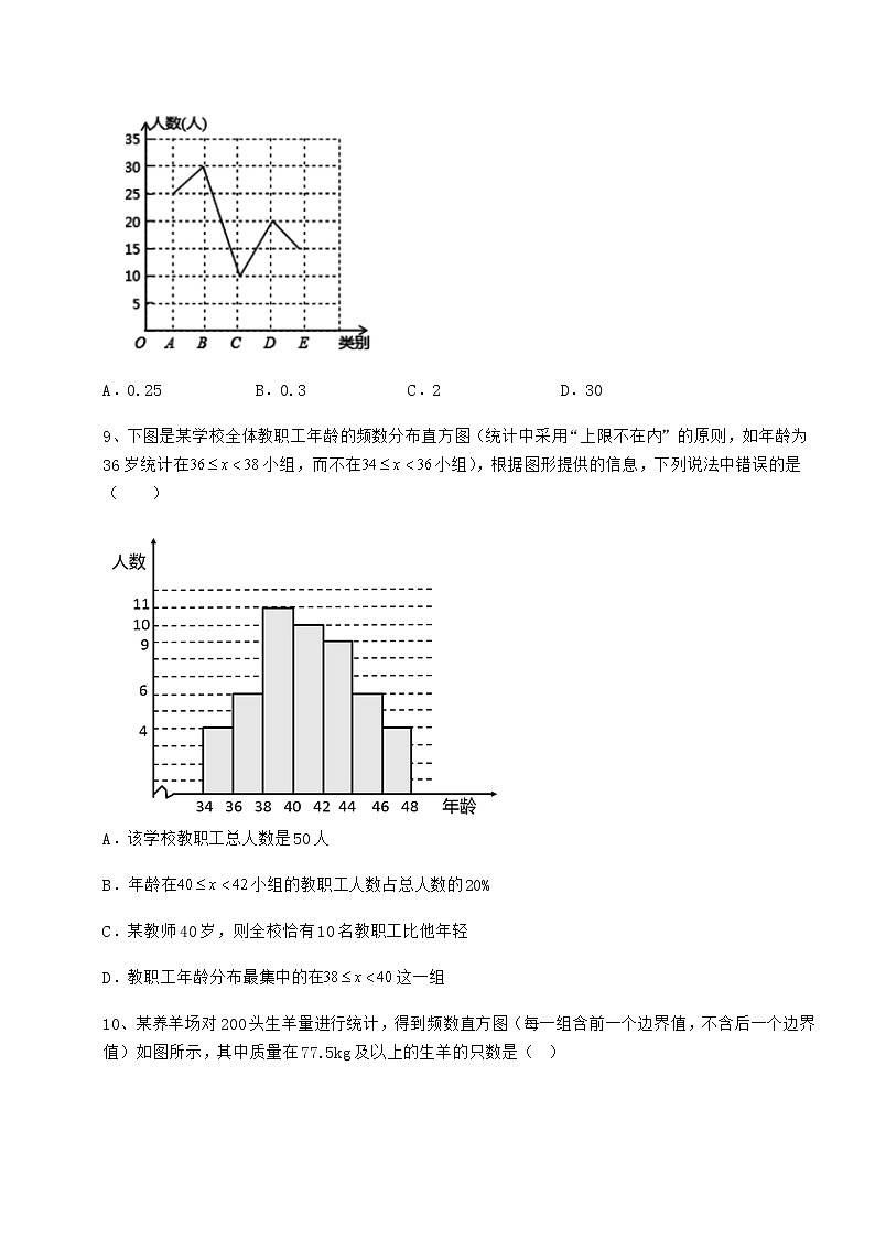 2021-2022学年京改版八年级数学下册第十七章方差与频数分布难点解析试卷（无超纲带解析）第3页