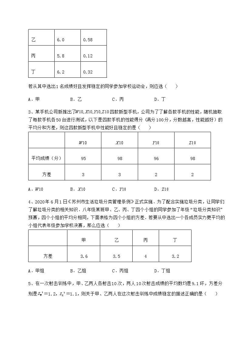 2021-2022学年最新京改版八年级数学下册第十七章方差与频数分布专项攻克试题第2页