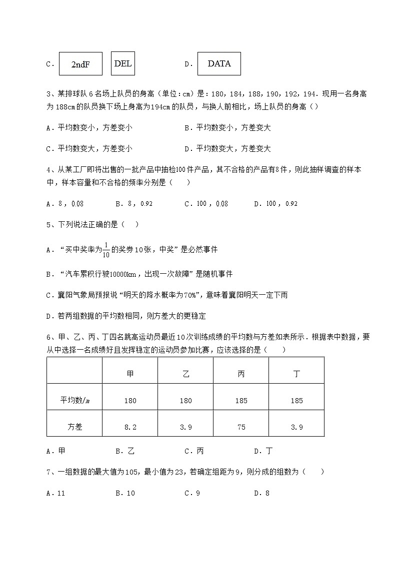 2021-2022学年京改版八年级数学下册第十七章方差与频数分布专项练习试题（名师精选）第2页
